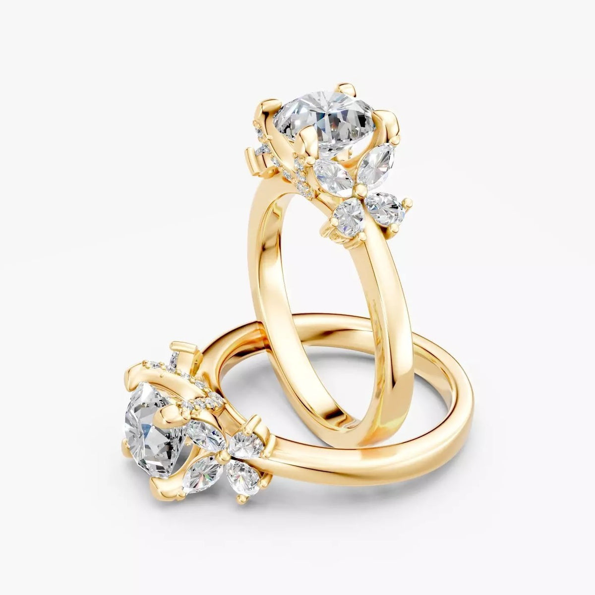 To ZRT023 diamantringe i gulguld