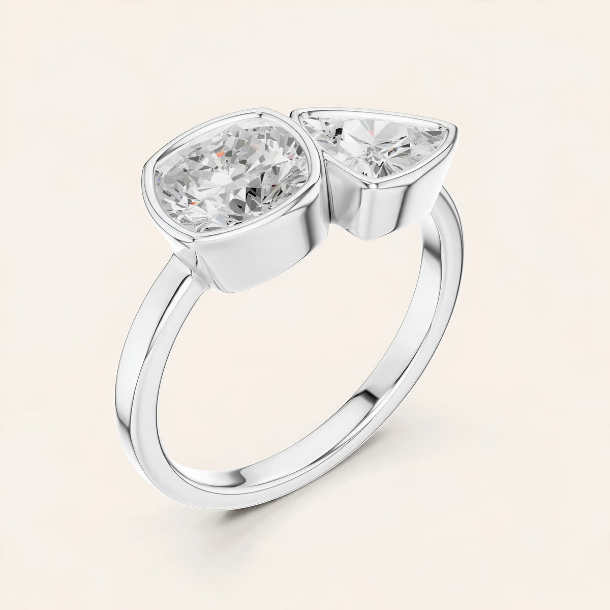 SBWR(27) Toi et Moi diamantring med cushion og trillion i 14 kt. hvidguld – perspektiv