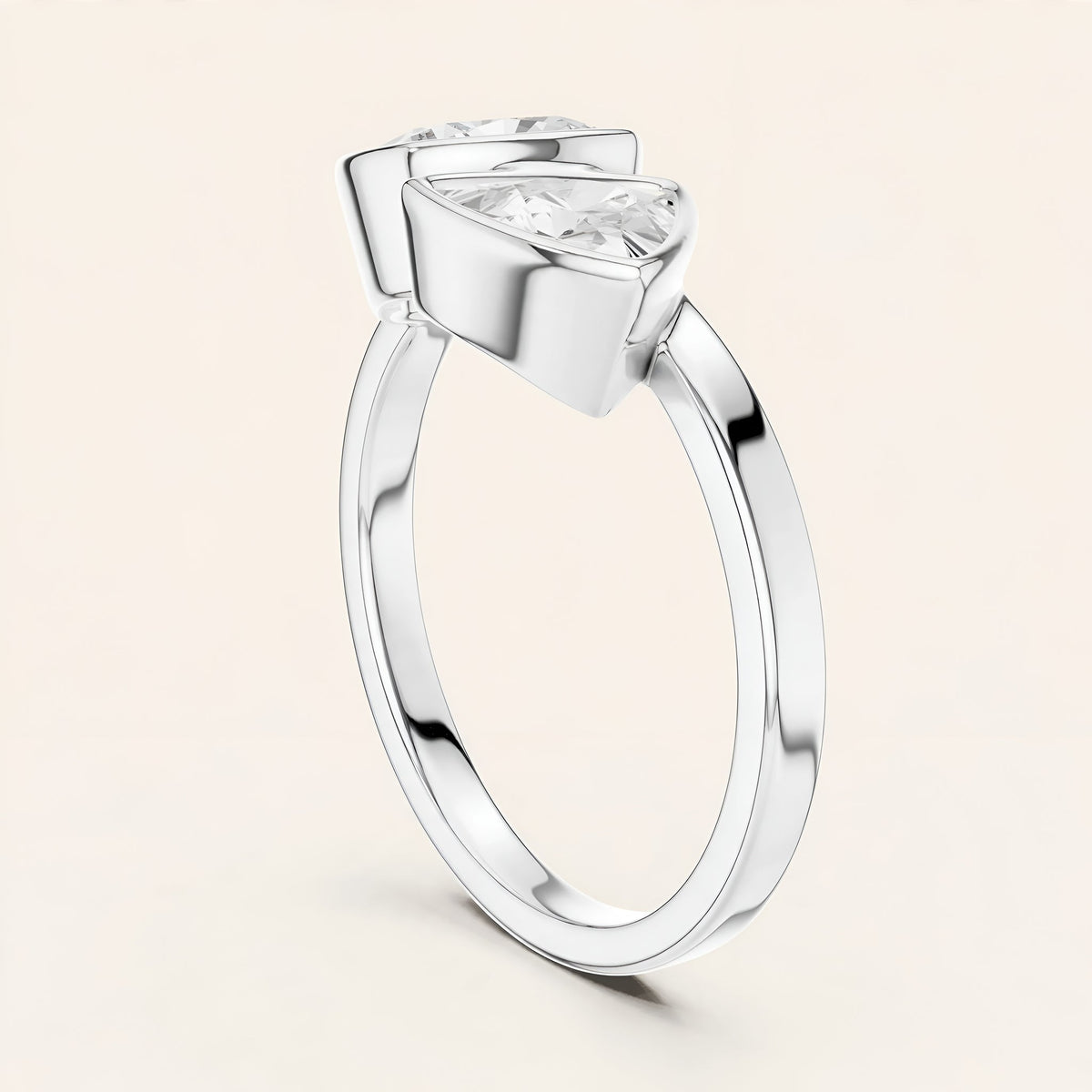 SBWR(27) Toi et Moi diamantring med cushion og trillion i 14 kt. hvidguld – stående