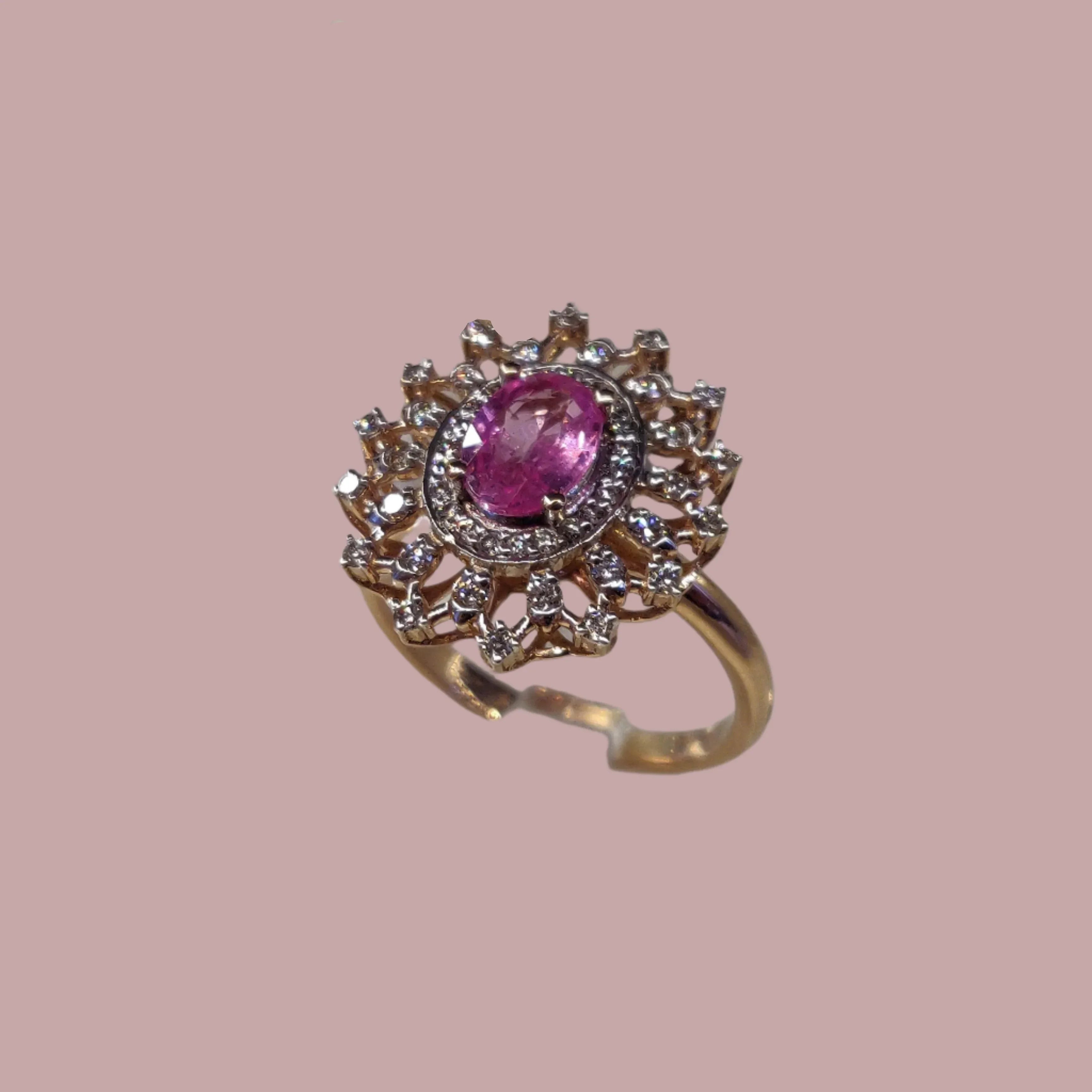 14 KT Rosaguld Ring med Pink Safir & Brillanter | MANICH