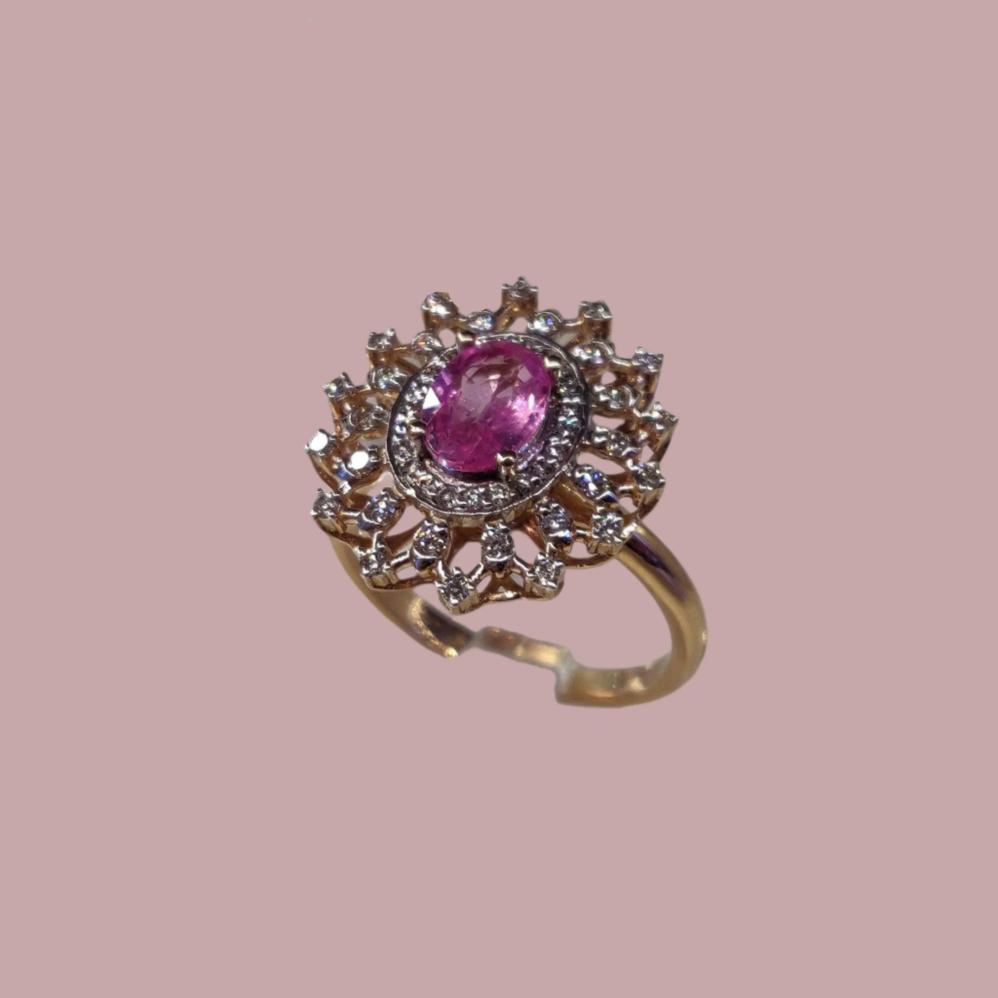 14 KT Rosaguld Ring med Pink Safir & Brillanter | MANICH