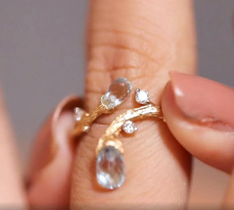 Topas-og diamantring i 14 karat gulguld 0.04 Ct. E-F,VVS.