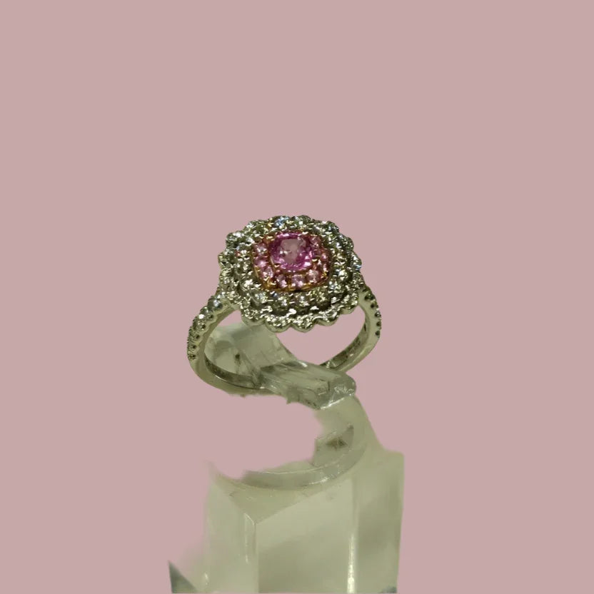 14 KT Hvidguld Ring med Pink Safir & 1.16 CT Diamanter | MANICH