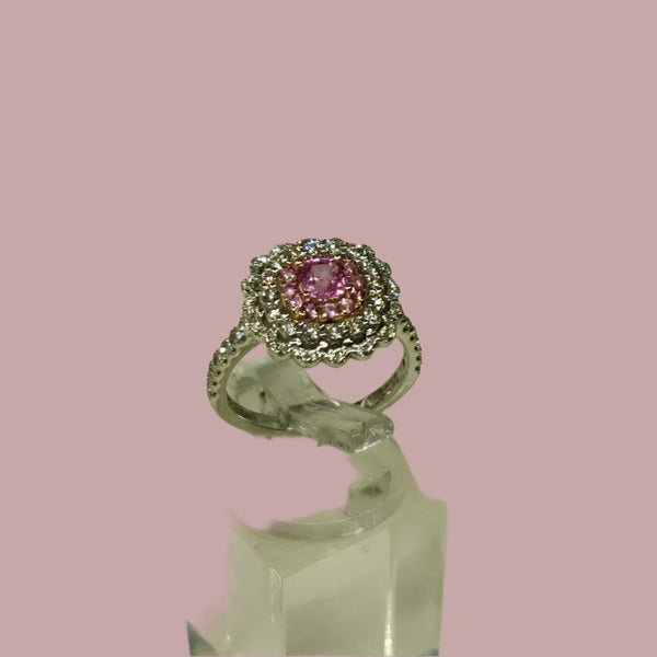 Pink Safir Diamantring i 14 KT Hvidguld IGI-Certificeret MANICH