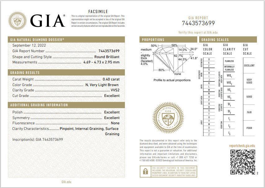 GIA Rund Diamant 0.40 CT - N Very Light Brown, VVS2, EX | MANICH