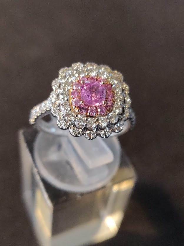Pink safir & diamantring i 14 kt. hvidguld 1.16 ct.