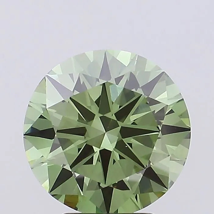 3.97ct Round Lab Grown Diamond (Colour Fancy Vivid Green, Clarity VVS2, Cut EX, IGI Certified)