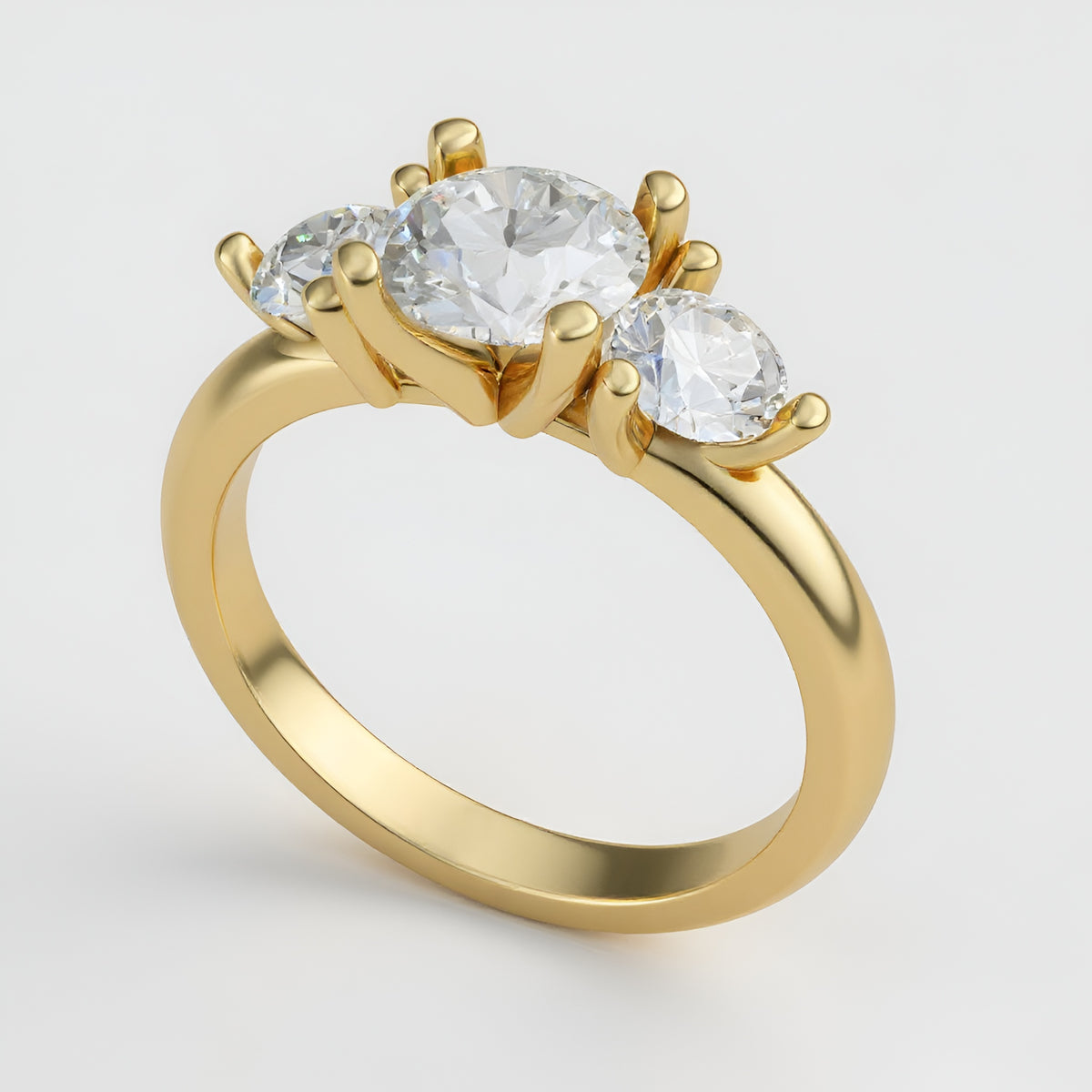 ZES021 3-stens diamantring med runde lab-grown diamanter i 14 kt. gulguld, perspektiv