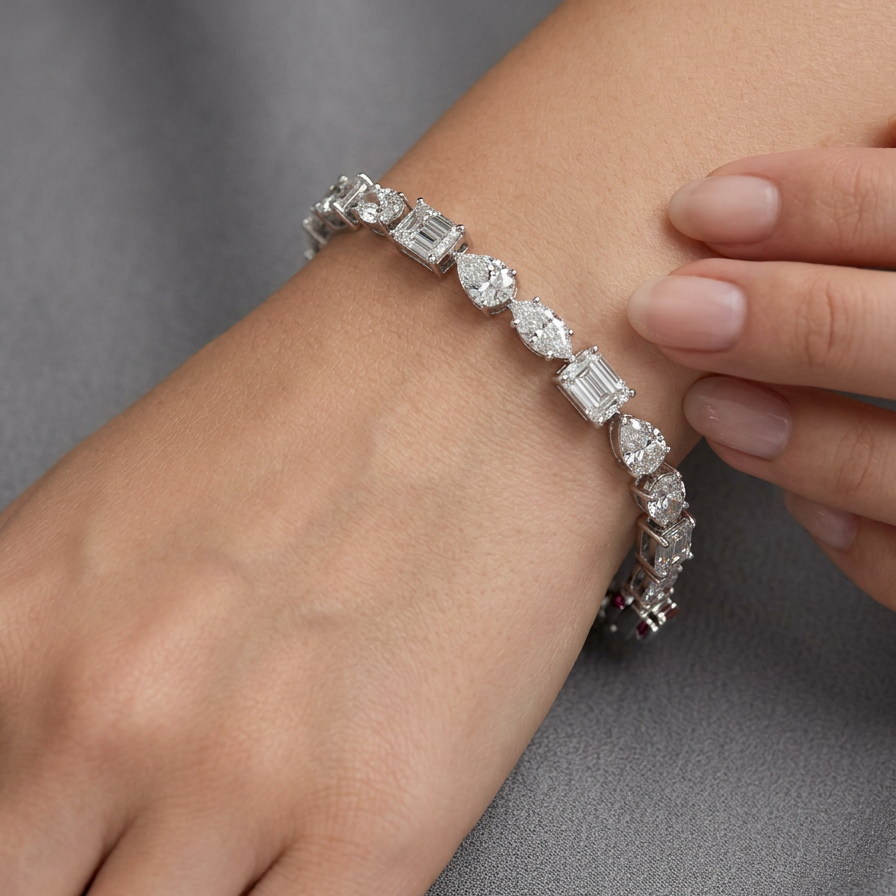 Tennisarmbånd BR-06 med Lab Grown Diamanter – Pear, Marquise & Emerald – 7.25 ct