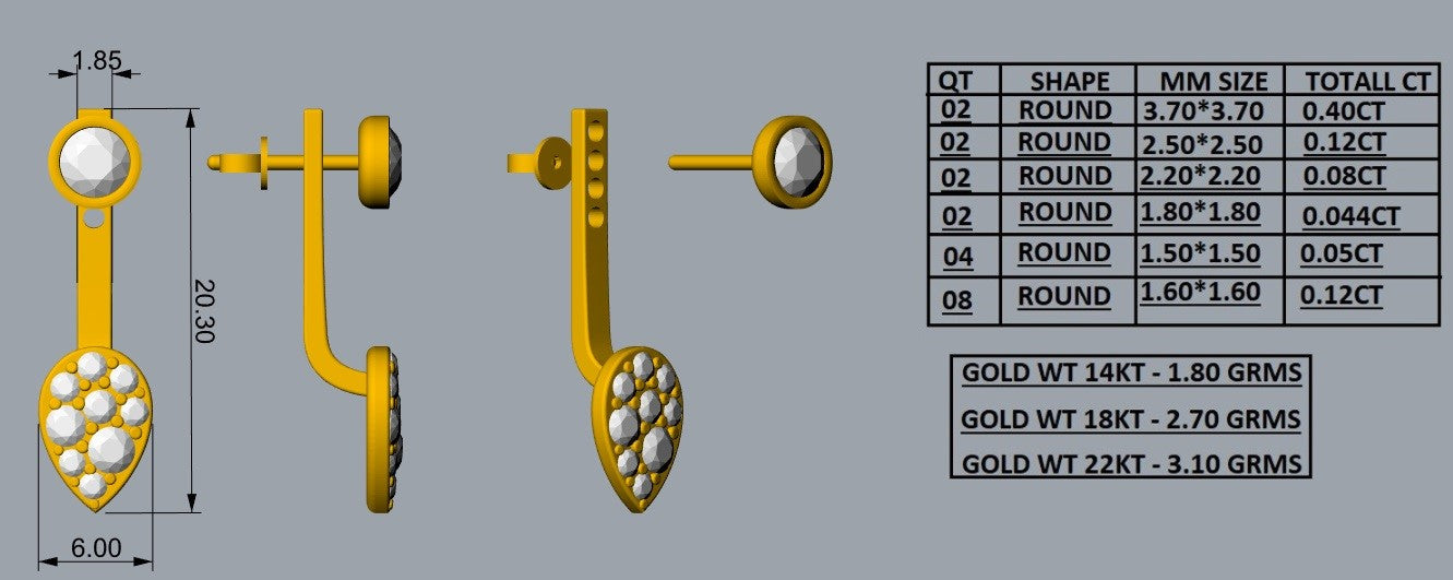 Diamant Halo Ørestik – lab grown diamanter, 14 karat guld