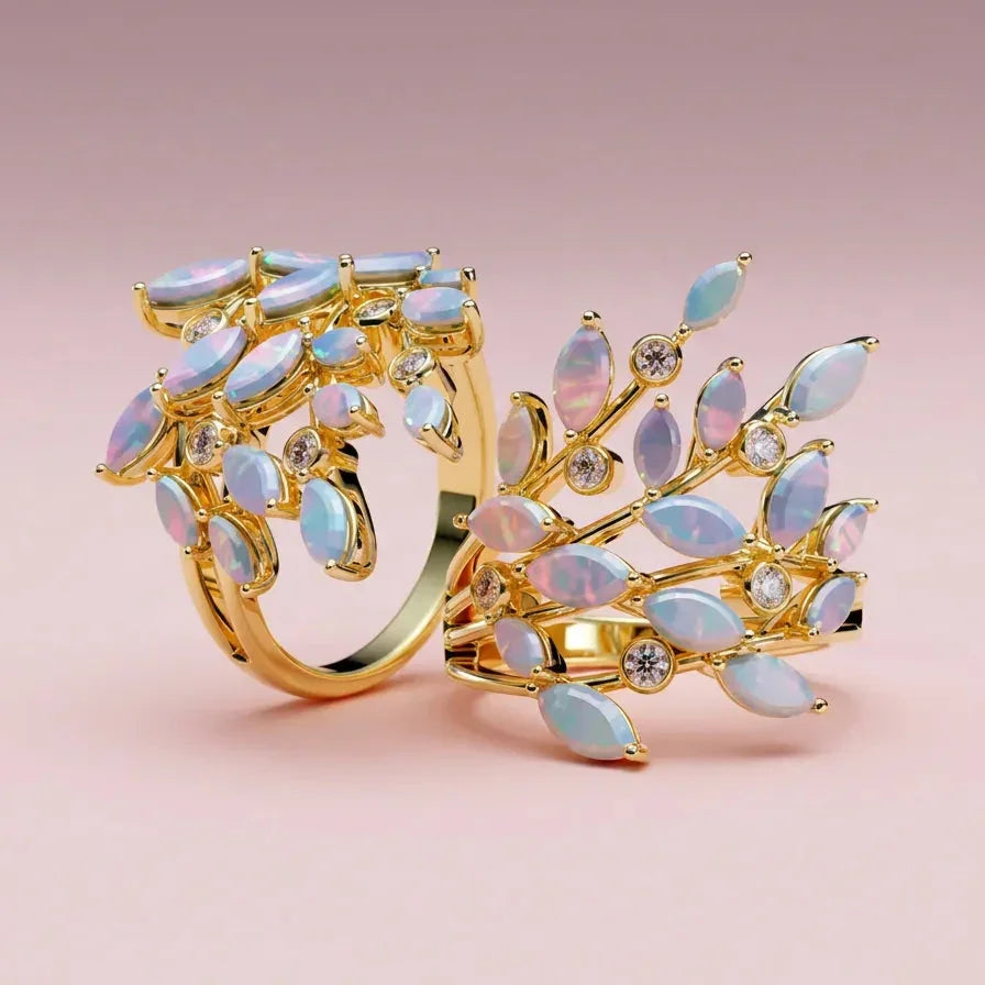 Guld ring med opal og diamanter, elegant design til forlovelse eller bryllup