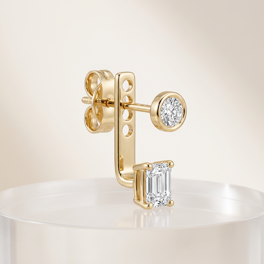 Emerald Drop Øreringe i 14 karat guld – lab grown diamanter, render