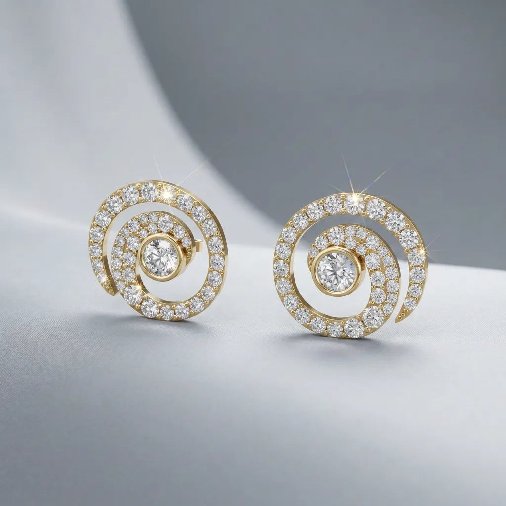 Spiral Pavé Vedhæng – render i gulguld, lab grown diamanter