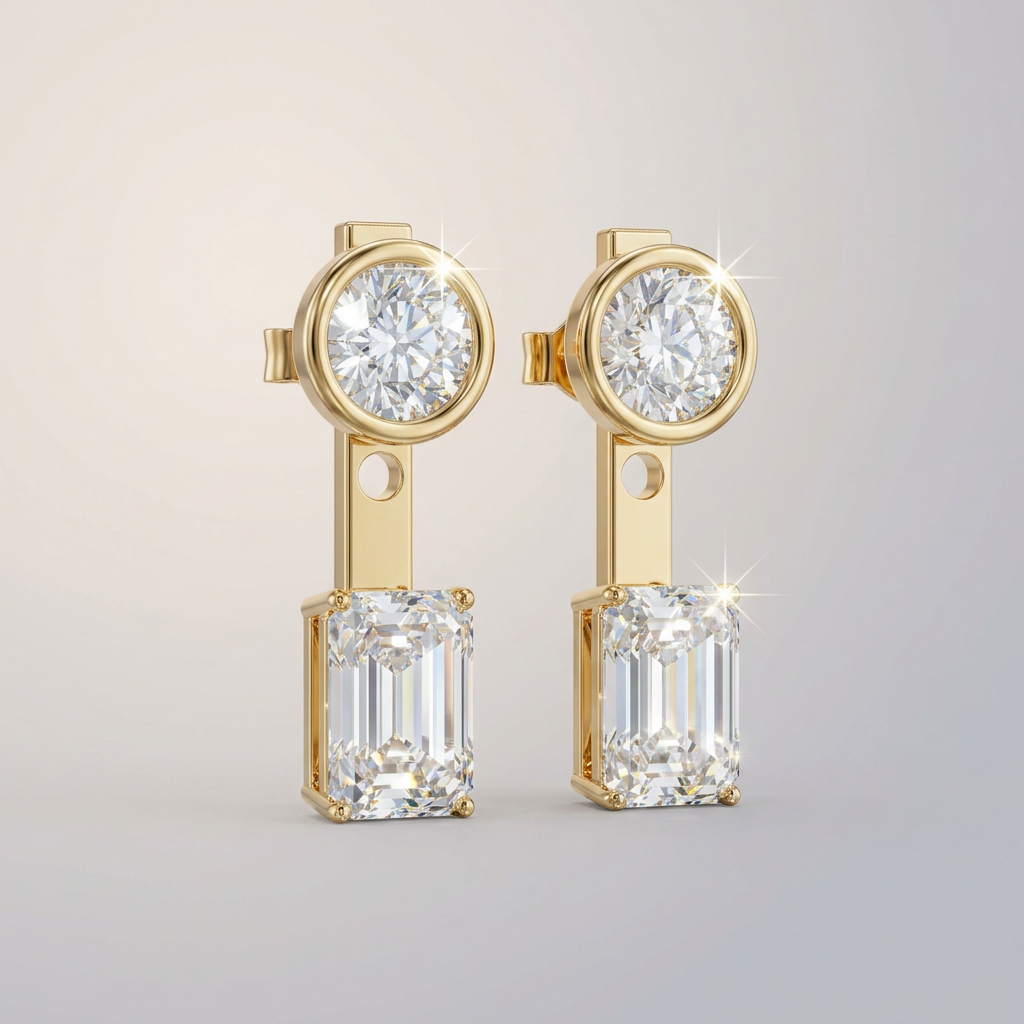 Emerald Drop Øreringe i 14 karat guld – lab grown diamanter, render fra forsiden