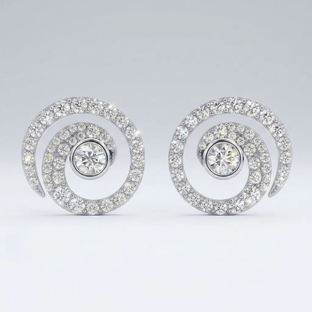 Spiral Pavé Vedhæng – render, lab grown diamanter, 14 karat guld