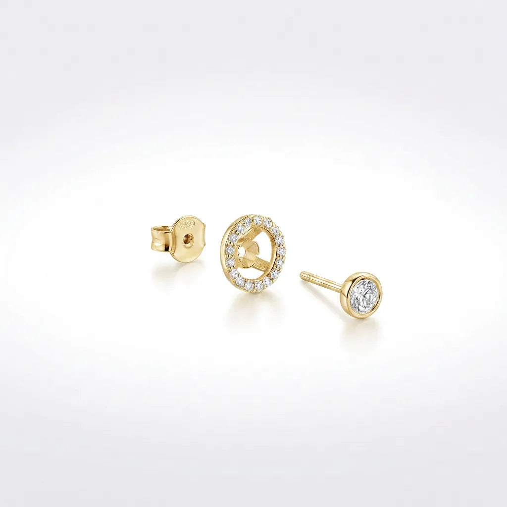 Pavé Halo Ørestik i 14 karat gulguld – lab grown diamanter, halo-design