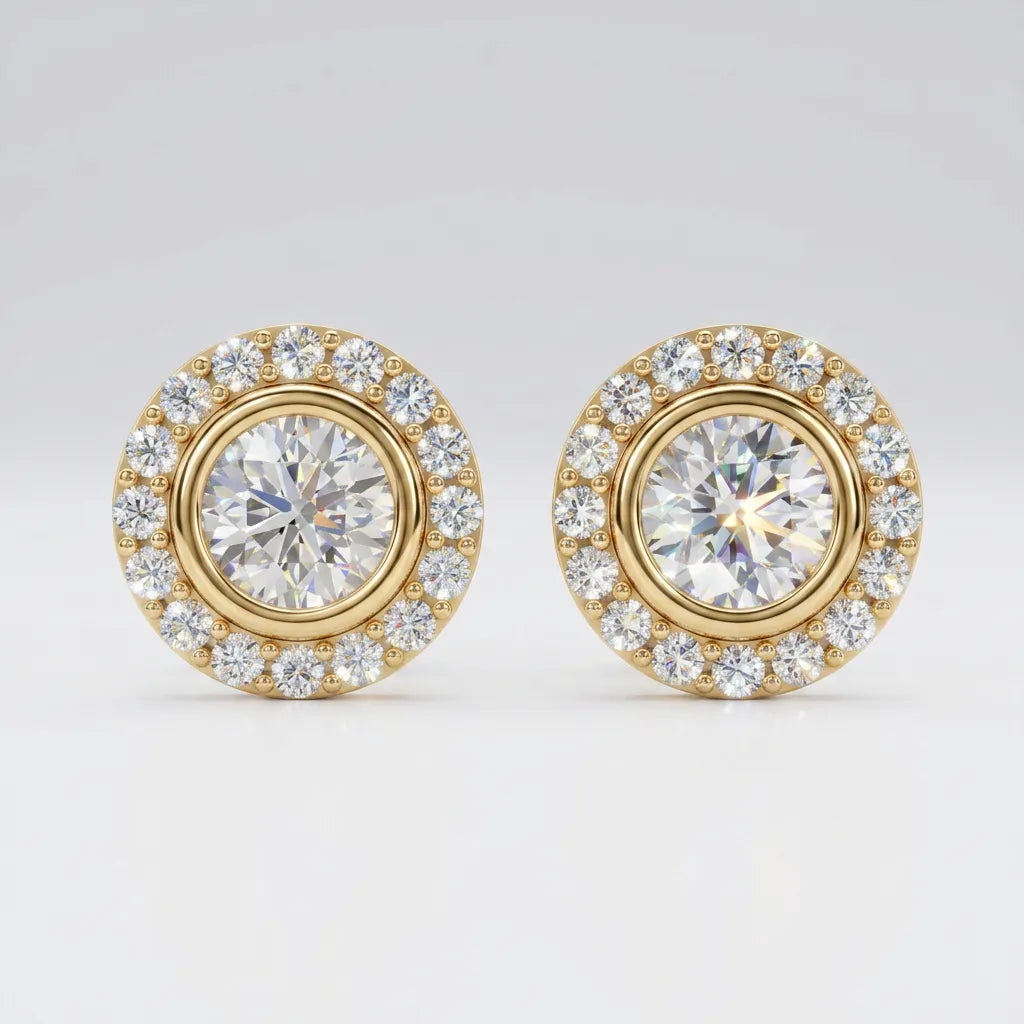 Pavé Halo Ørestik i 14 karat guld – render, lab grown diamanter E-F VS
