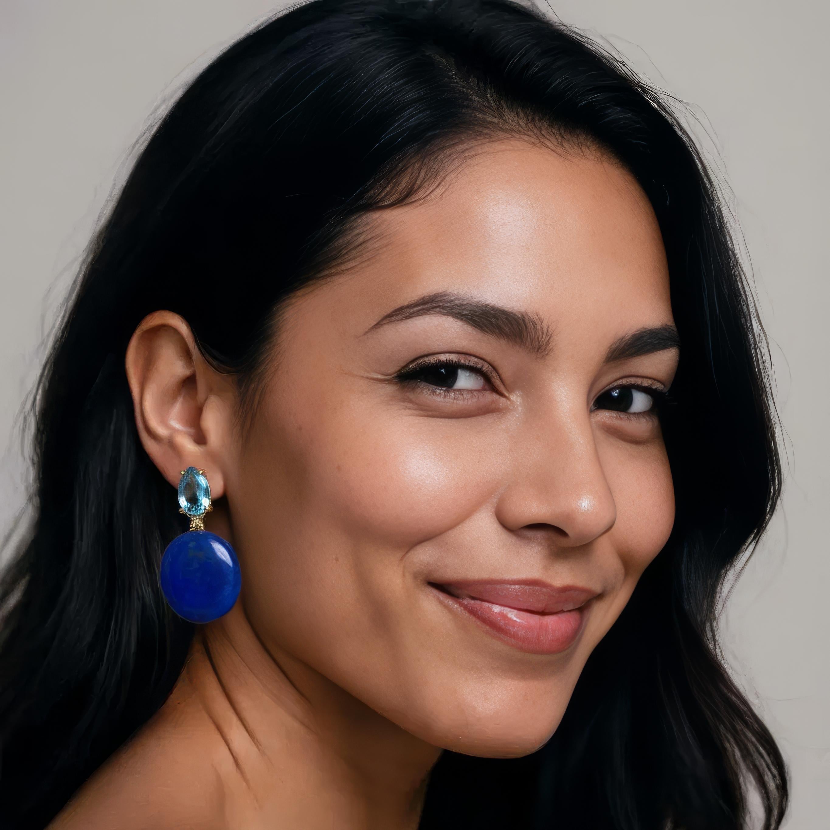 Ædelstens øreringe med London blå topas, Lapis Lazuli  og diamanter