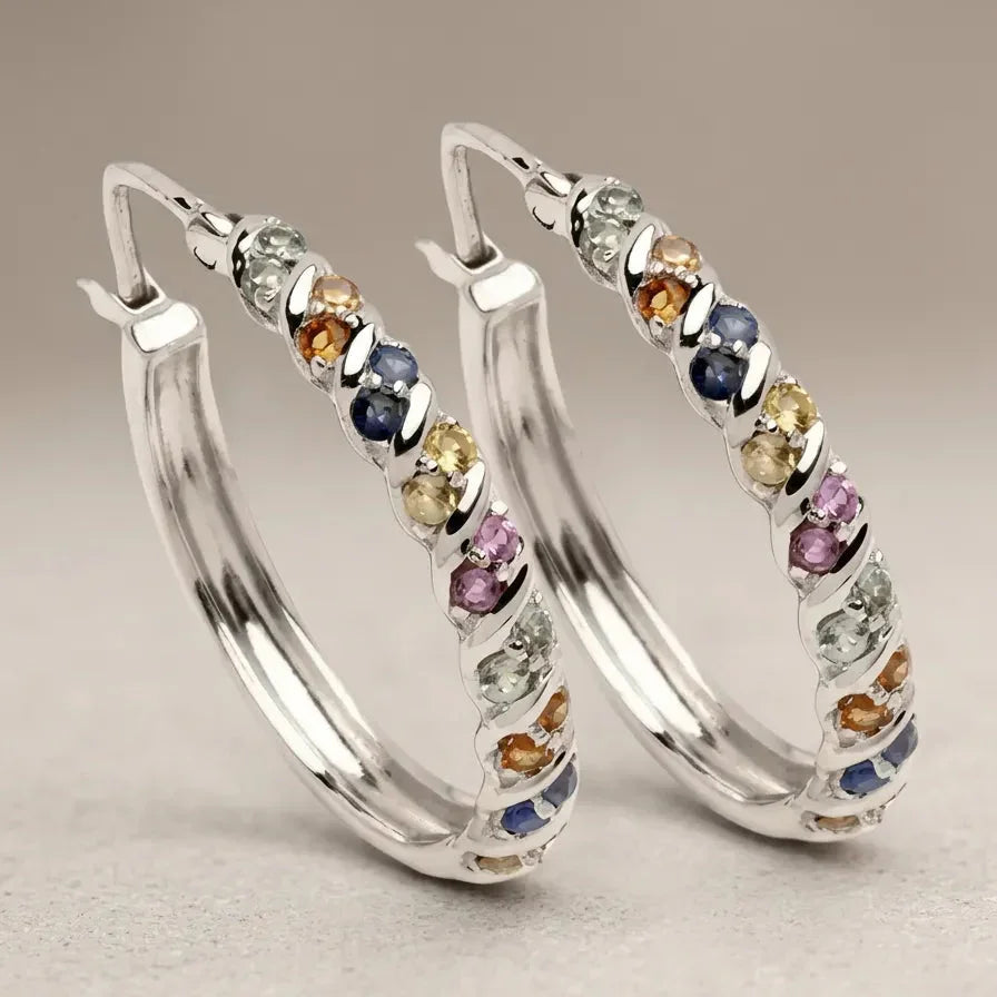 Multicolor safir creoler i 925 sterling sølv med 1,37 ct ægte safirer fra MANICH Jewelry