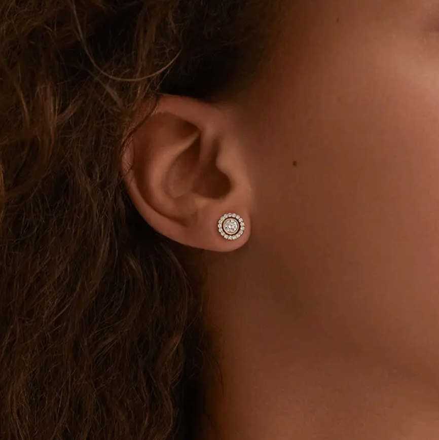 Pavé Halo Ørestik monteret på ørestik 0,20 ct – lab grown diamanter, 14 karat guld
