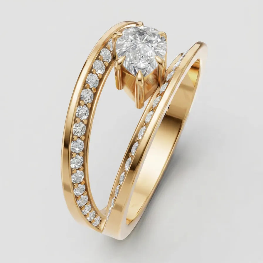 Åben Pear Halo Ring – 0,79 ct Lab Grown Diamanter | 14 kt Guld