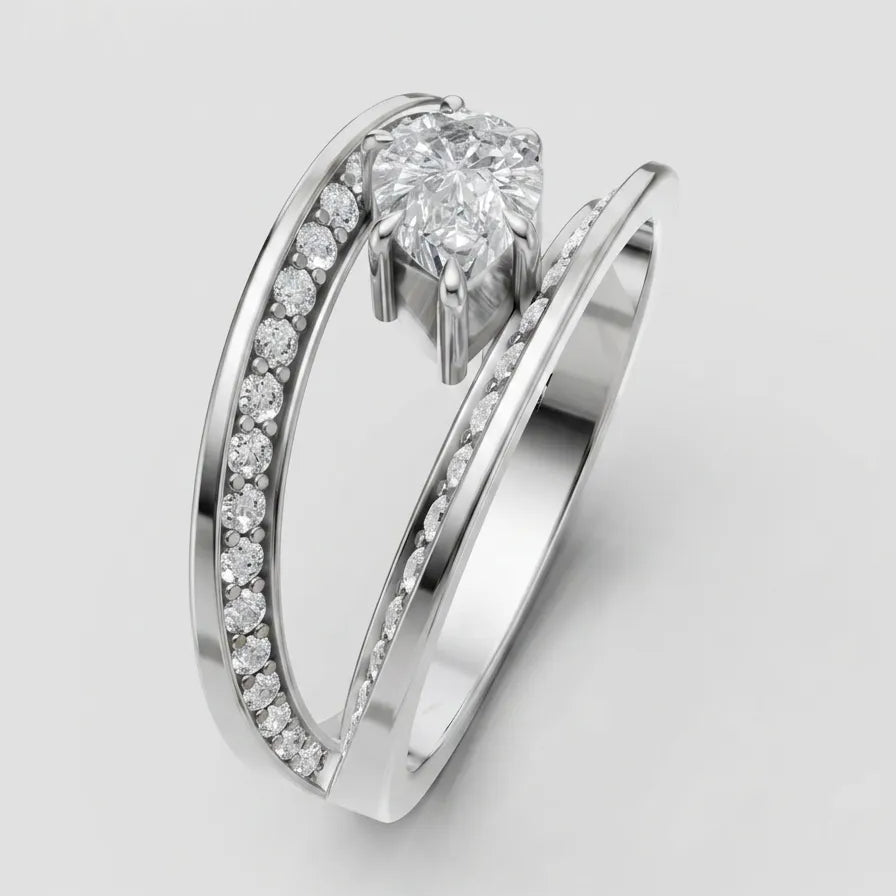 Åben Pear Halo Ring – 0,79 ct Lab Grown Diamanter | 14 kt Guld