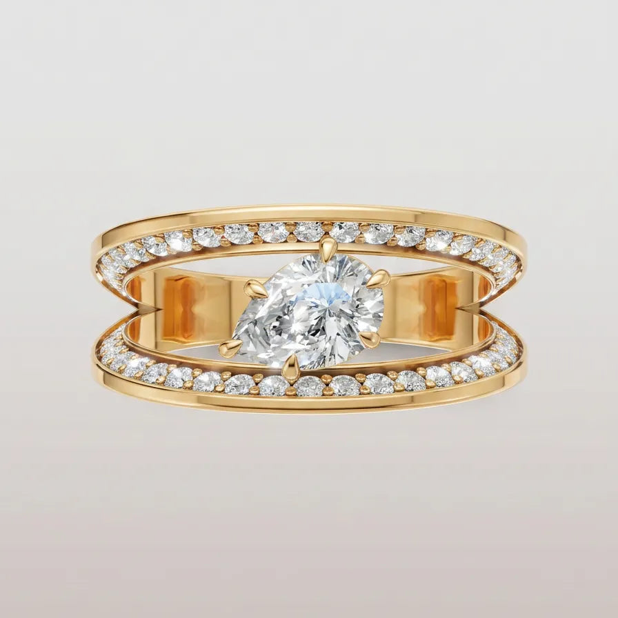 Åben Pear Halo Ring – 0,79 ct Lab Grown Diamanter | 14 kt Guld