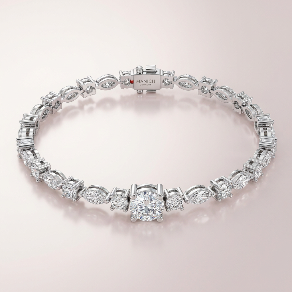 Tennisarmbånd BR-10 i hvidguld med 5.38 ct lab grown diamanter i round og marquise slibning fra Manich Jewelry