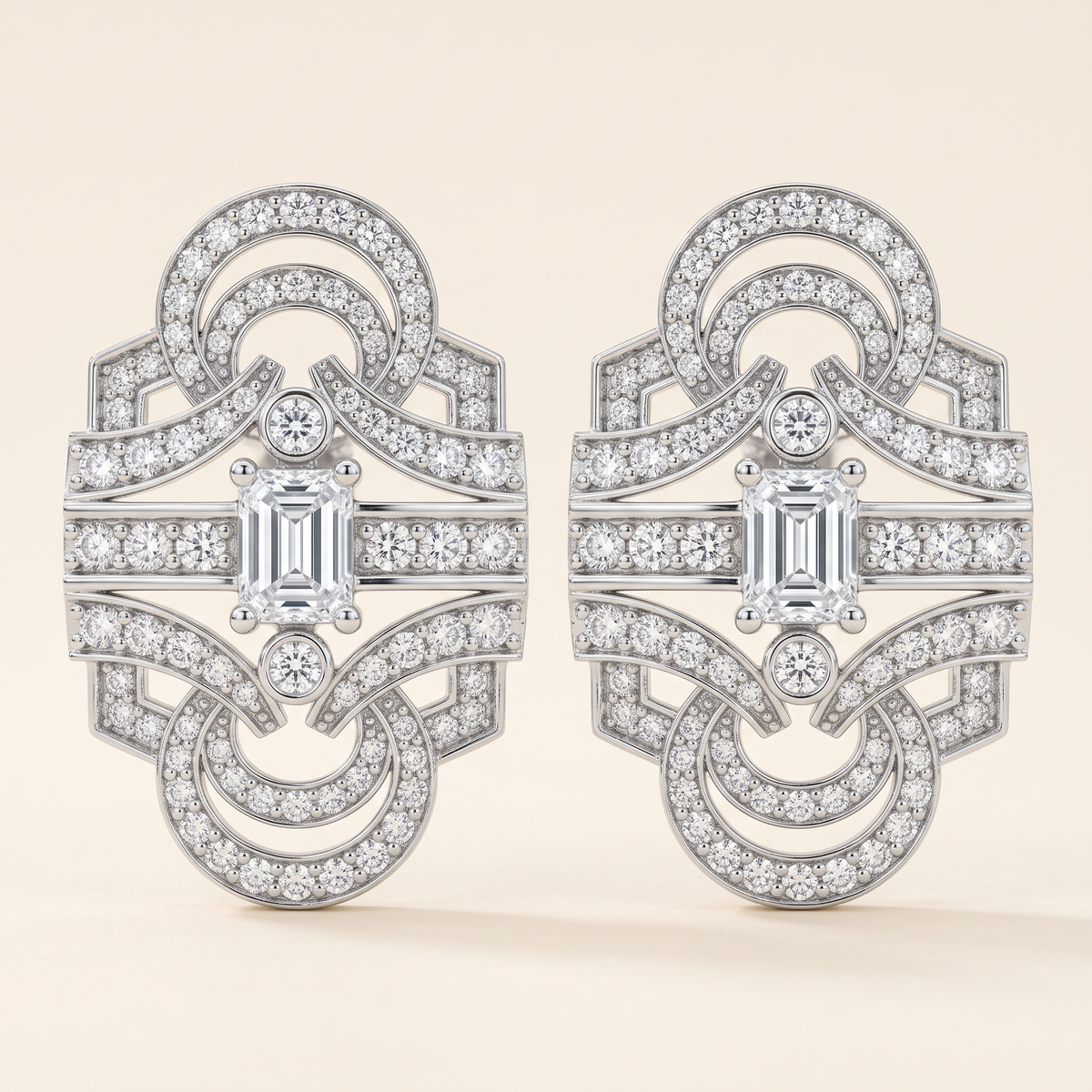 AD-ER01 Art Deco ørestikker med emerald-slebne lab grown diamanter i 14 karat hvidguld, par