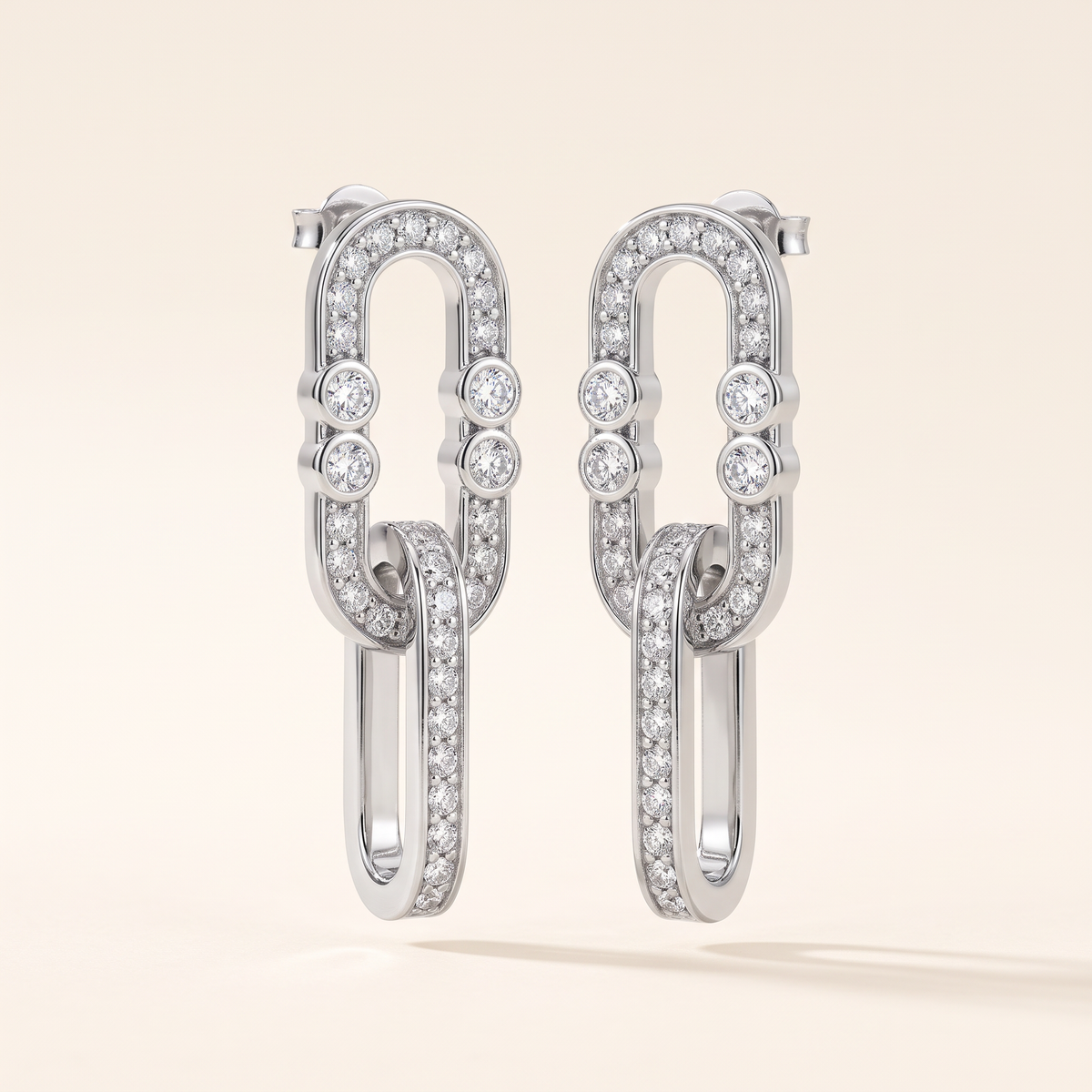 AD-ER02 Art Deco kædeled-øreringe med lab grown diamanter i 14 karat hvidguld, par