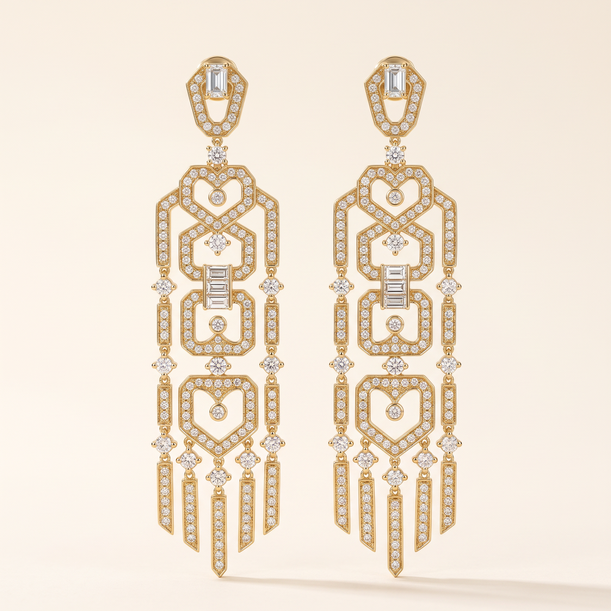 AD-ER04 Art Deco chandelier-øreringe med lab grown diamanter i 14 karat gulguld, par