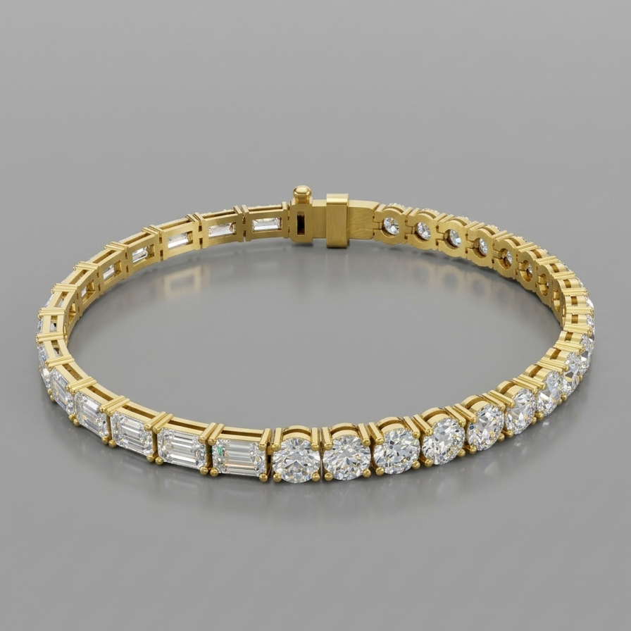 Tennisarmbånd BR-20 i 14 karat gulguld med round og emerald cut diamanter 11.28 carat