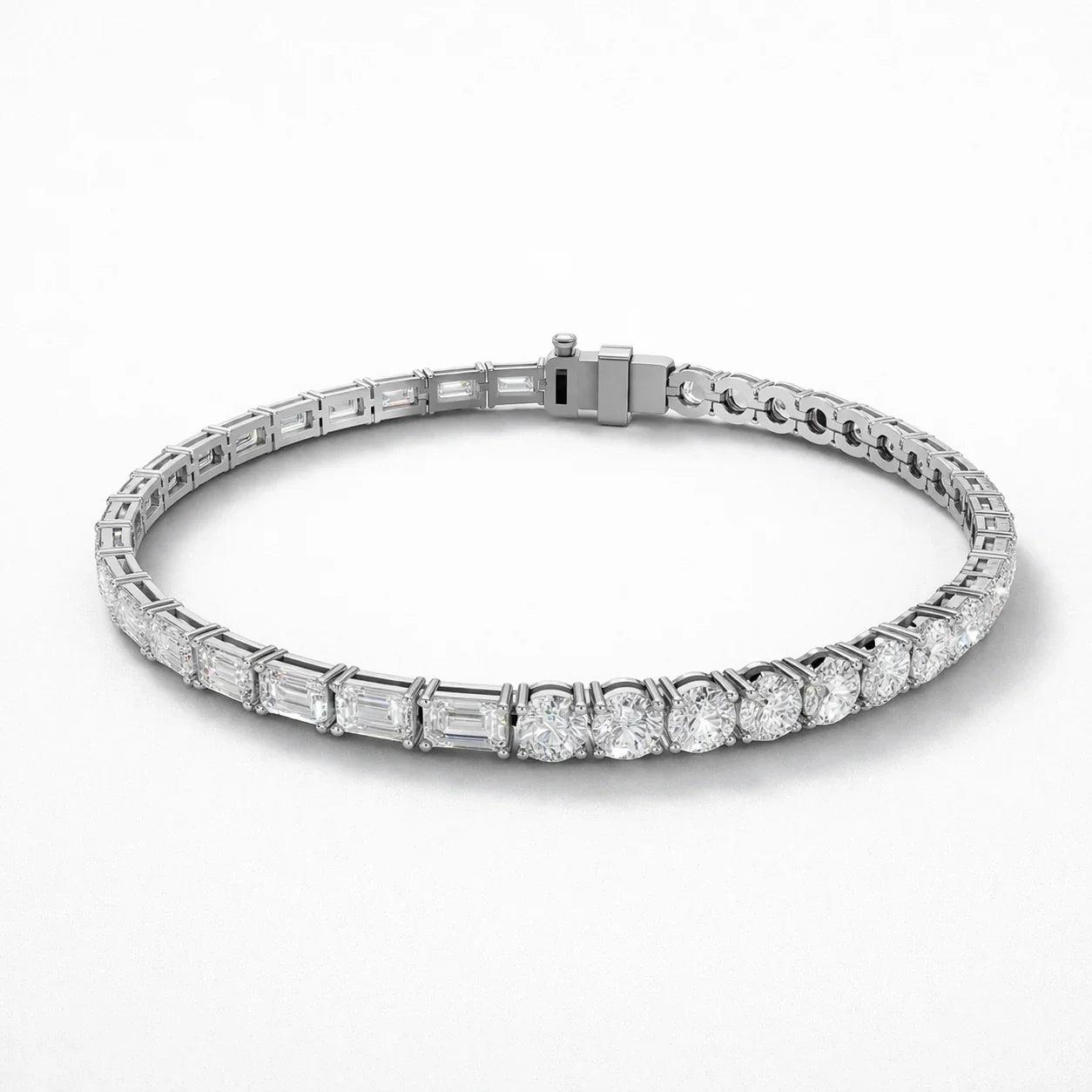 ab grown diamond tennis bracelet white gold 14kt round emerald cut
