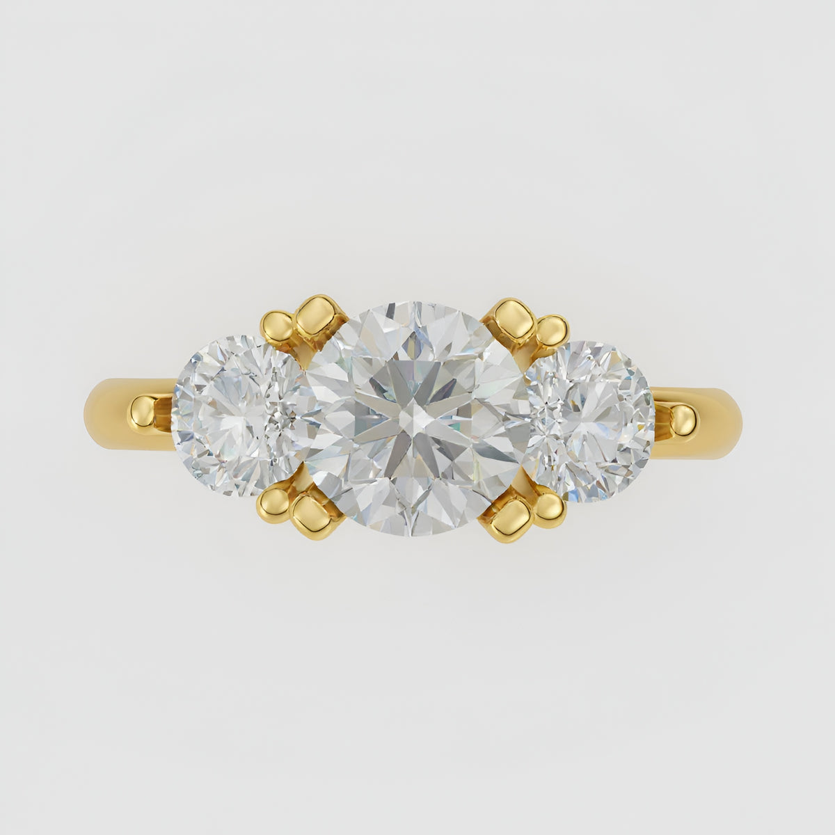 ZES021 3-stens diamantring med 1,60 ct centersten og to 0,60 ct sidesten, 14 kt. gulguld, ovenfra