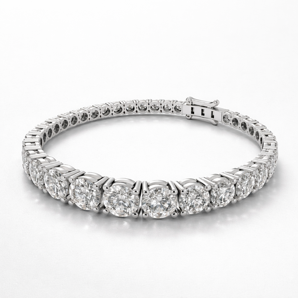 Diamant tennisarmbånd med lab grown diamanter 10.60 ct i 14 kt hvidguld graduated design