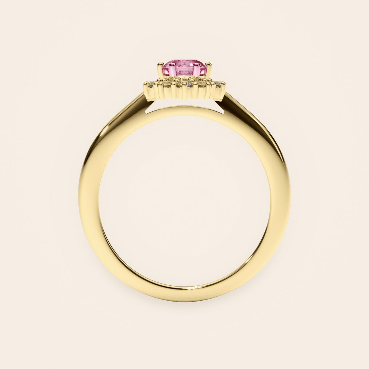 DR0186 halo diamantring med pink diamant i 14 kt. gulguld – profil