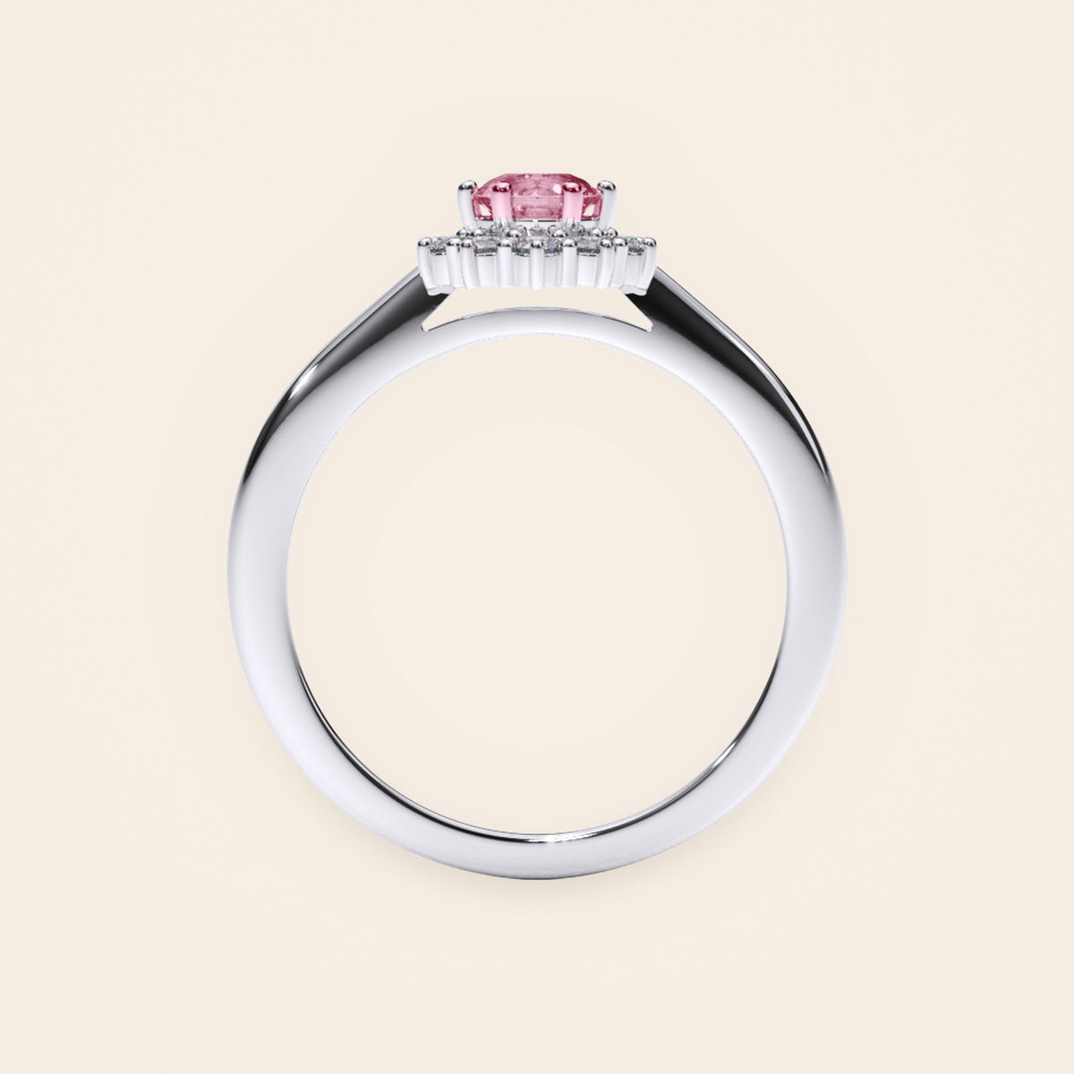 DR0186 halo diamantring med pink diamant i 14 kt. hvidguld – profil