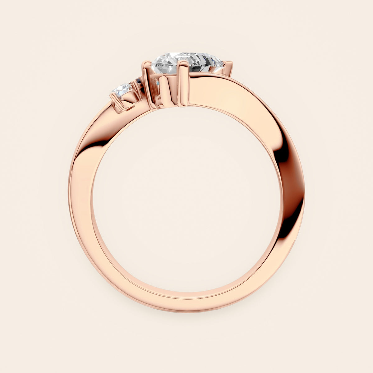 DR0332 diamantring med pæreformet diamant og blå markise i 14 kt. rosaguld, profil