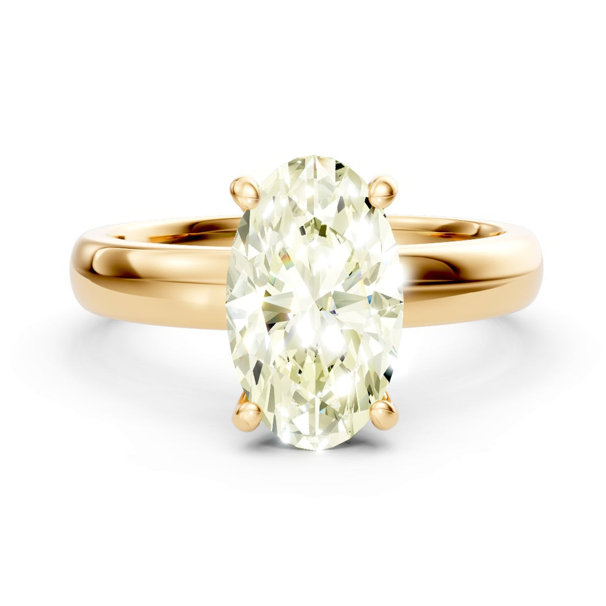 DR0360 solitaire diamantring med gul oval diamant i 14 kt. gulguld, forfra