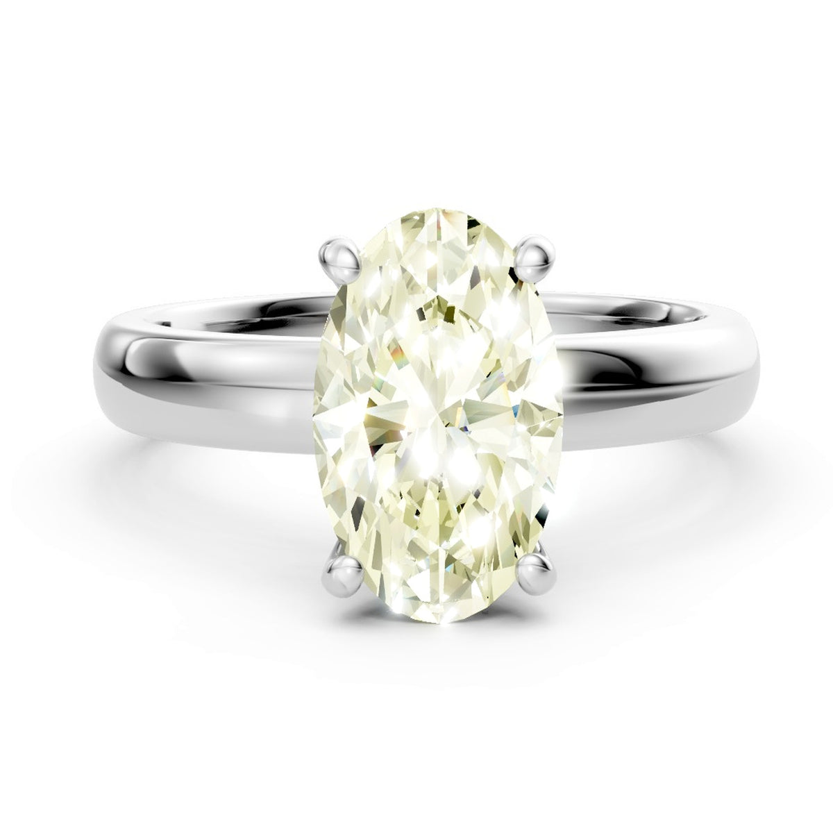 DR0360 solitaire diamantring med gul oval diamant i 14 kt. hvidguld, forfra
