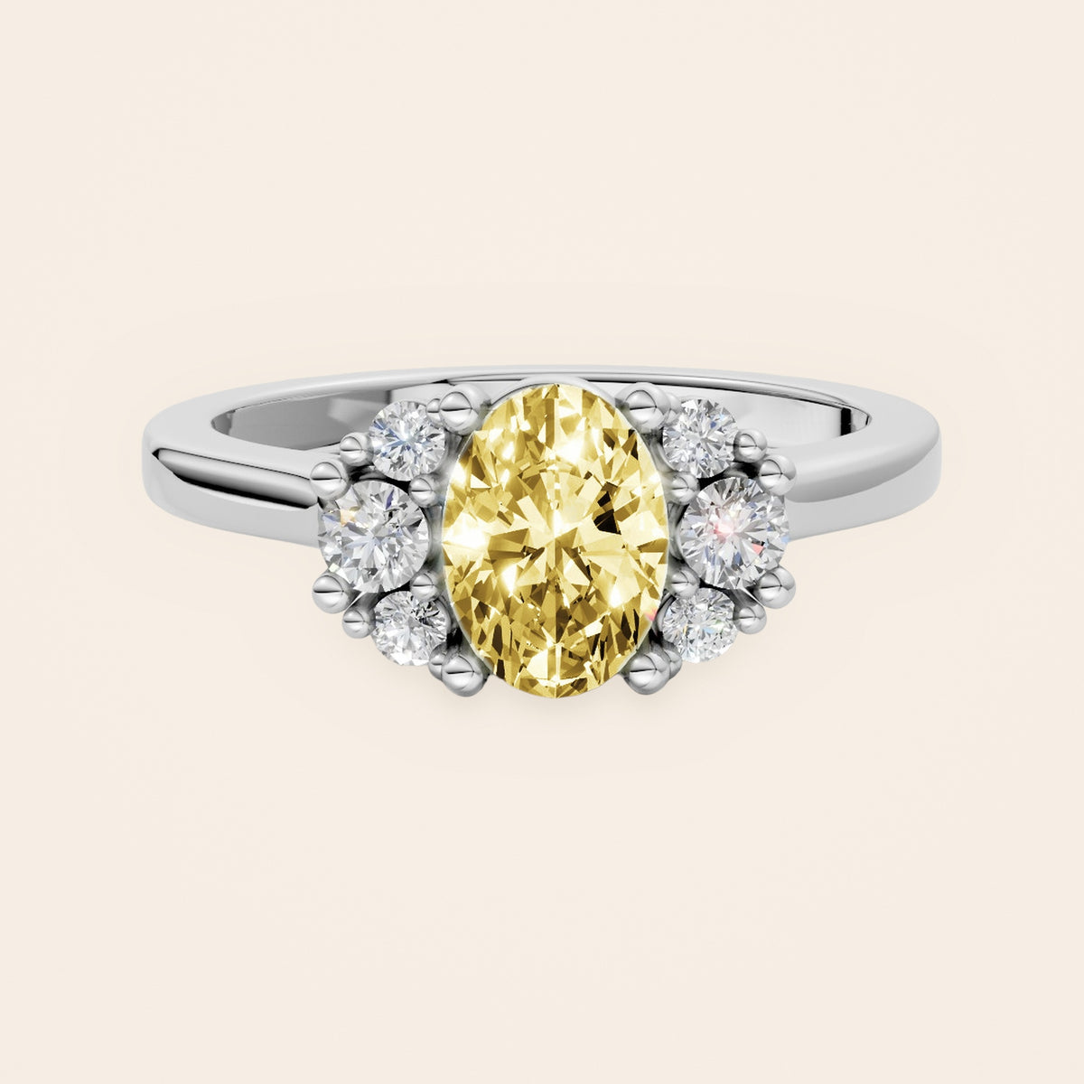 DR0381 diamantring i 14 kt. hvidguld med gul oval diamant – forfra
