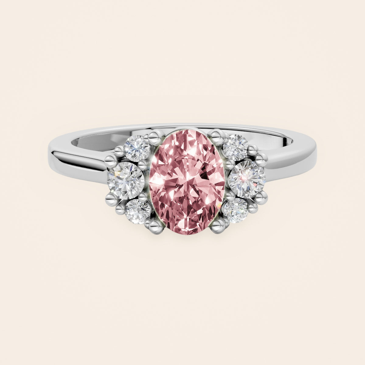 DR0381 diamantring i 14 kt. hvidguld med pink oval diamant – forfra