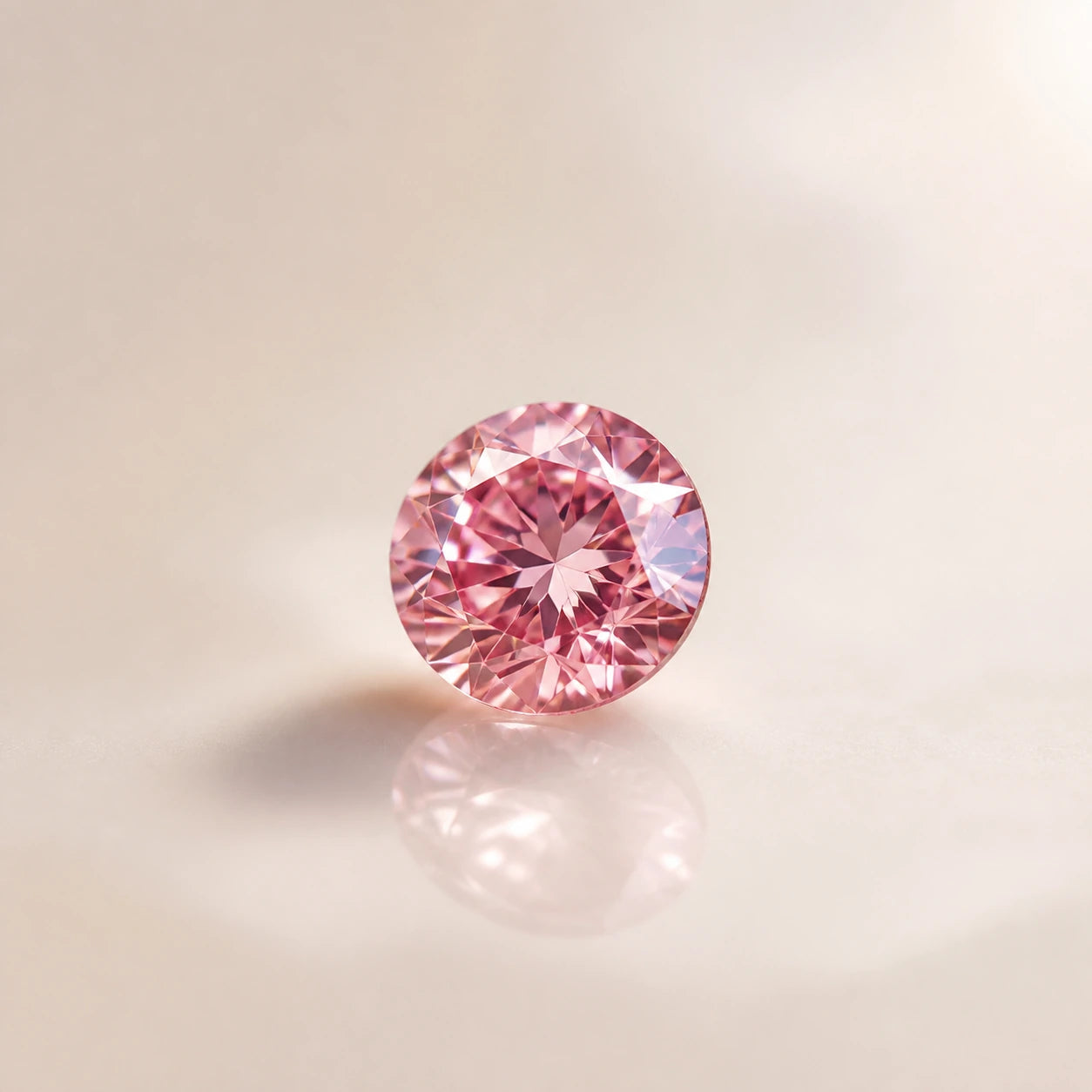 Løs Fancy Vivid Pink lab-grown diamant på 0,10 carat i VVS-klarhed, brillantslebet og fotograferet ovenfra