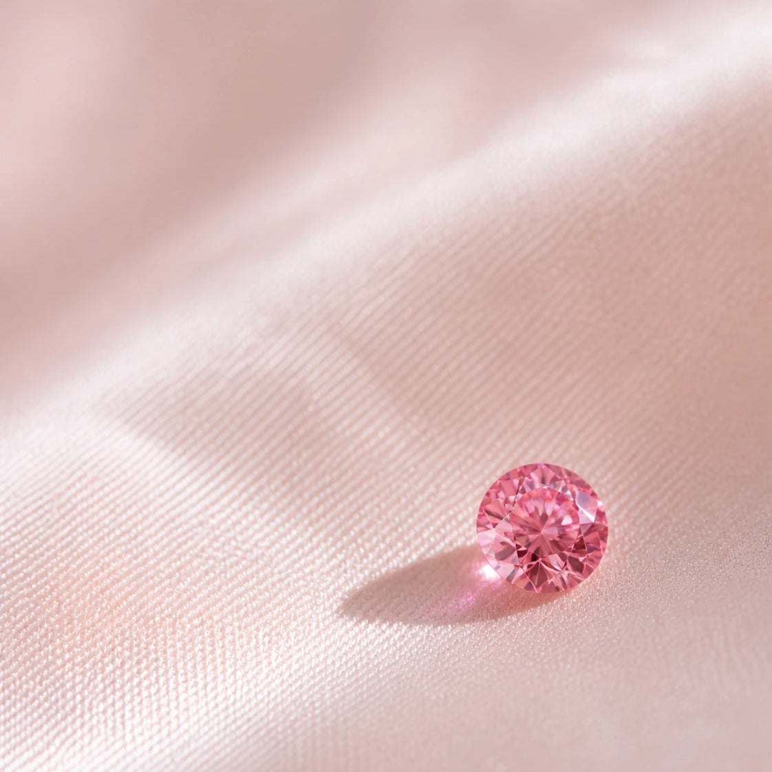 Fancy Vivid Pink lab-grown diamant på 0,10 carat fra Manich Jewelry, vist tæt på i portrætformat