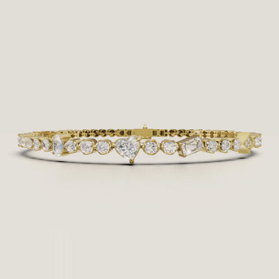 Video af AD-BR01 Art Deco armbånd med fancy-slebne lab grown diamanter i 14 karat gulguld, 360 grader