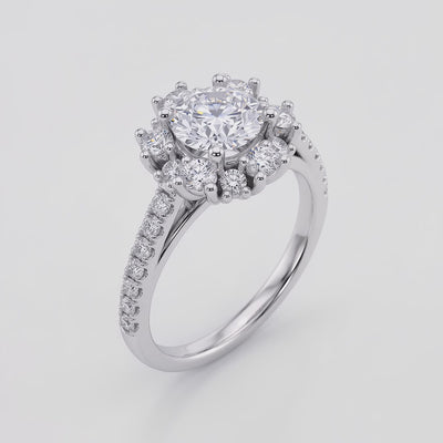 ZSY018 diamantring med blomsterhalo i hvidguld og gulguld – video