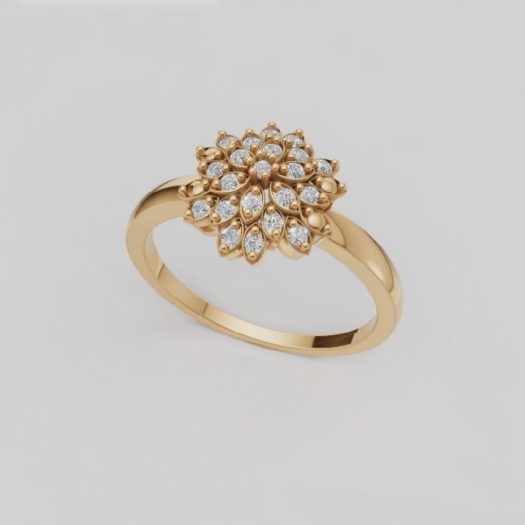 Diamantring i 14 karat gulguld med 0,11 ct. diamanter i blomsterdesign – roterende video