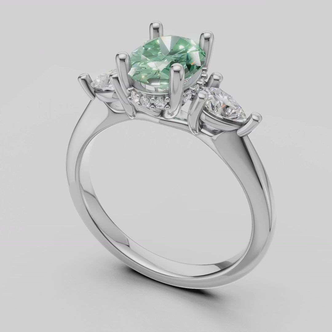 ZRT037 diamantring med grøn oval diamant i 14 kt. hvidguld – 360° video