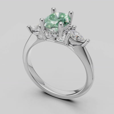 ZRT037 diamantring med grøn oval diamant i 14 kt. hvidguld – 360° video