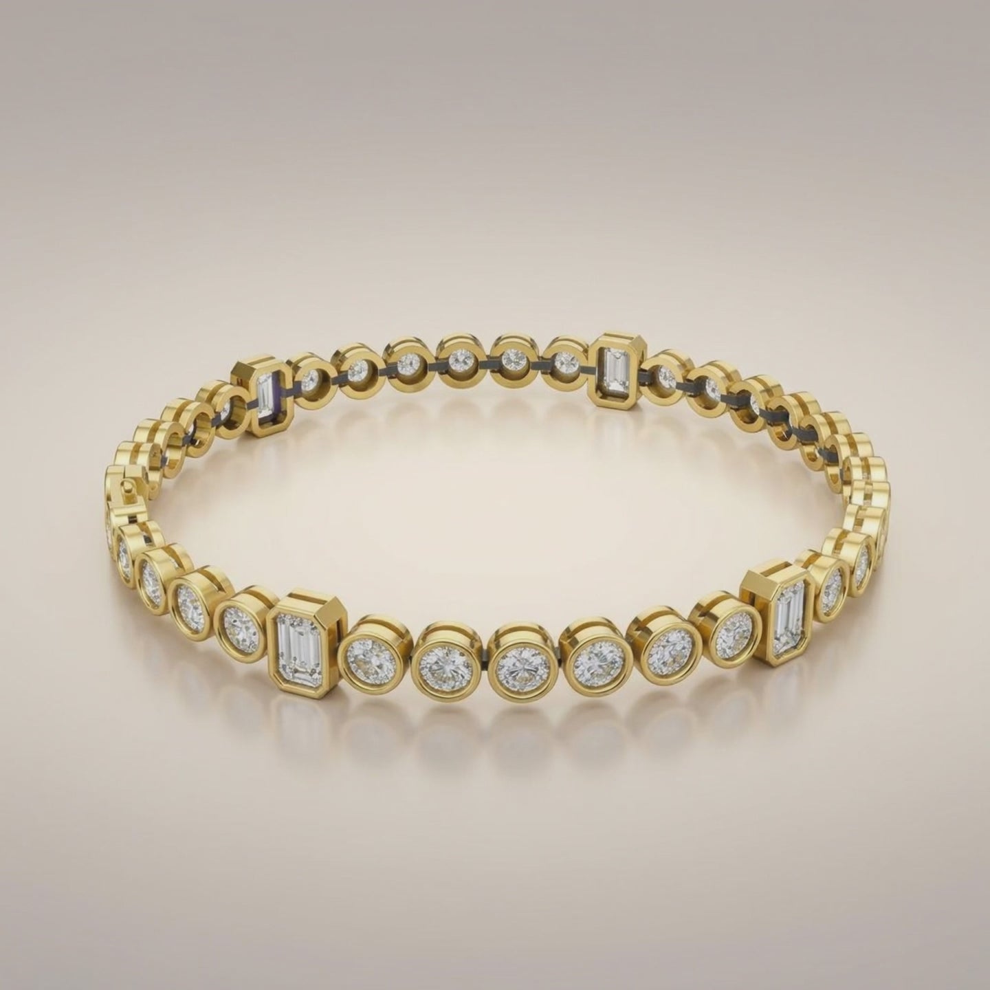Tennisarmbånd BR-14 med 6,75 ct round og emerald cut diamanter i guld